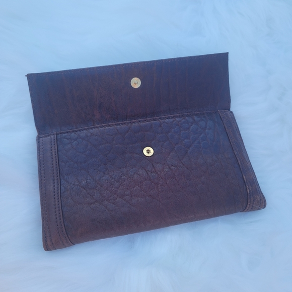 Fendi Brown Leather Wallet Clutch gold logo brass with box Continental - Picture 4 of 15